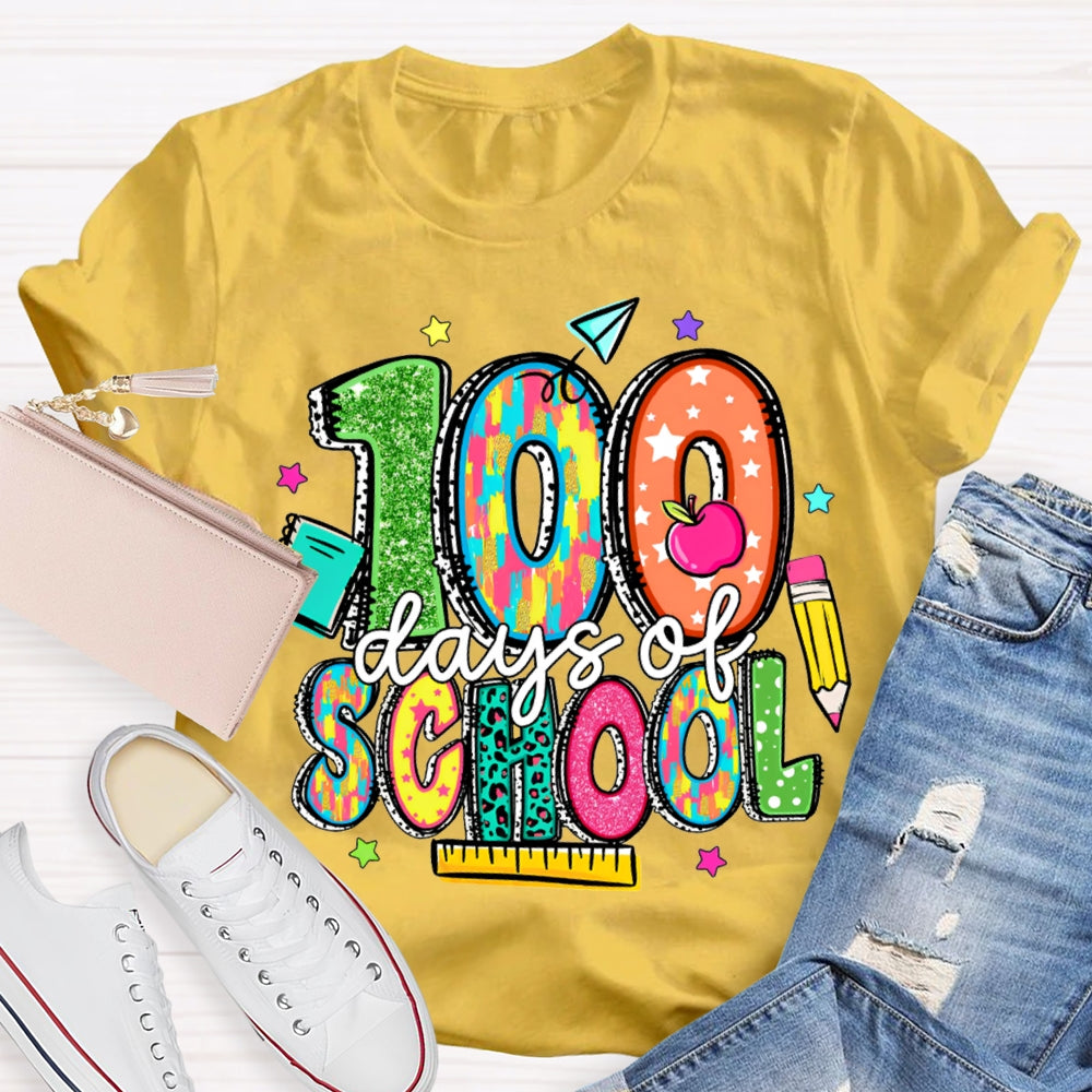 100 Days Of School Stars And Colored Fonts T-shirt