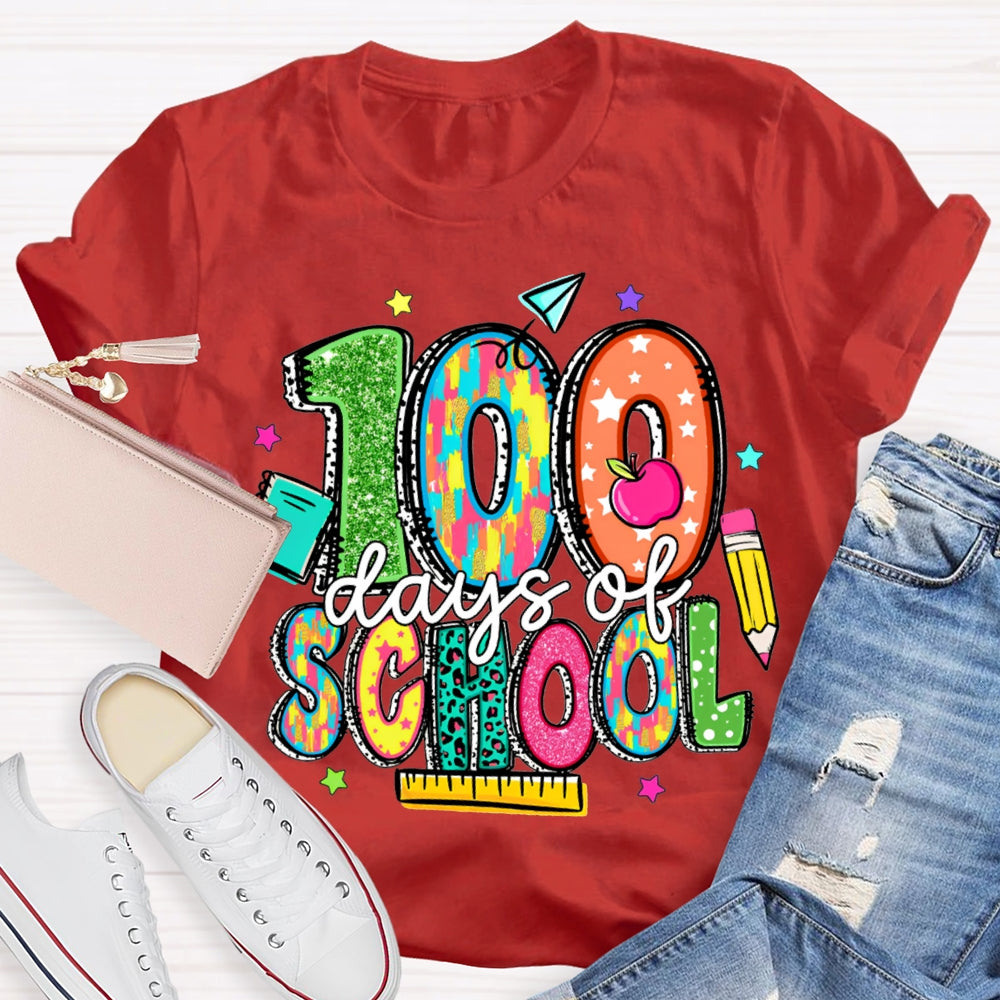 100 Days Of School Stars And Colored Fonts T-shirt