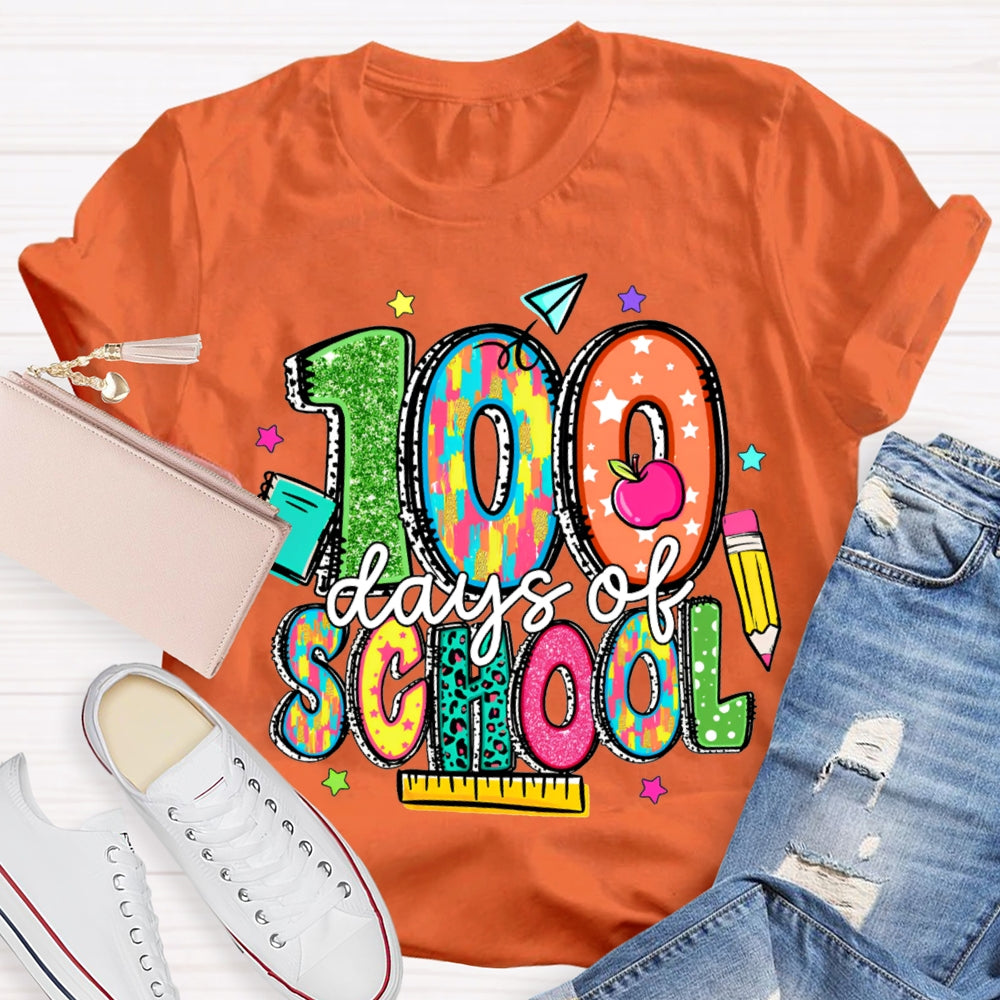 100 Days Of School Stars And Colored Fonts T-shirt