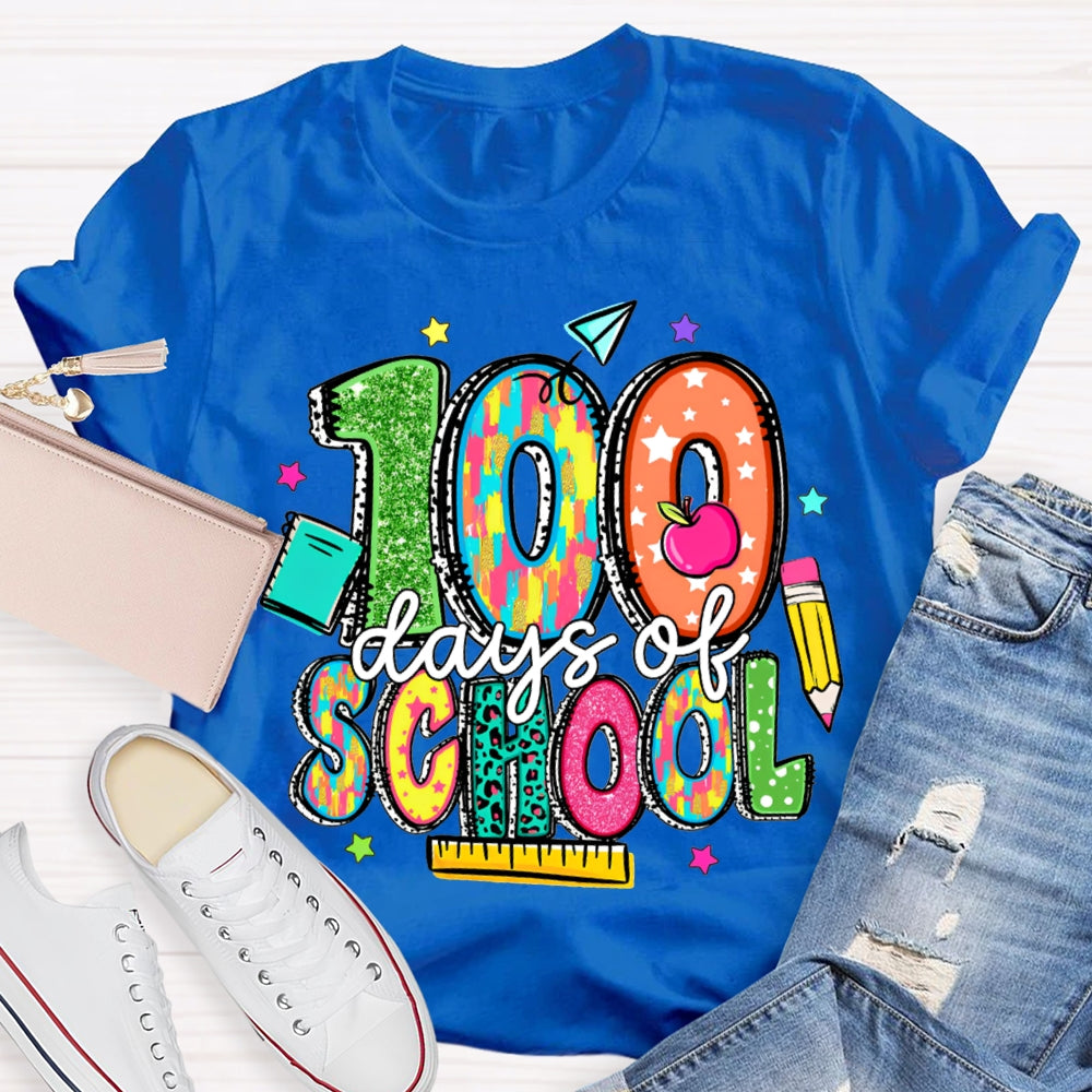 100 Days Of School Stars And Colored Fonts T-shirt