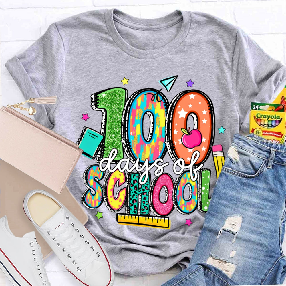100 Days Of School Stars And Colored Fonts T-shirt