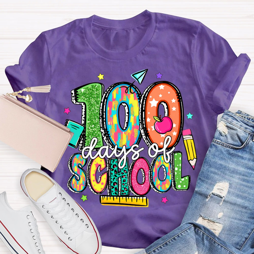 100 Days Of School Stars And Colored Fonts T-shirt