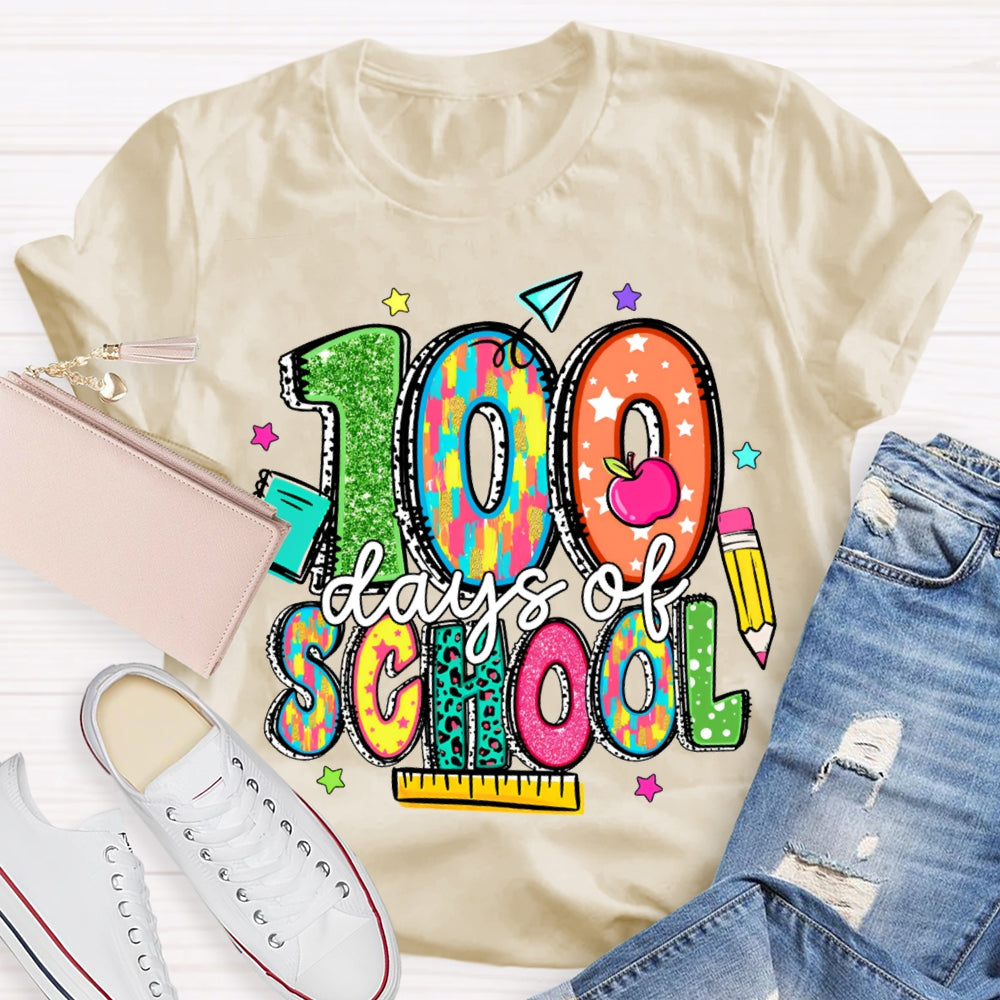100 Days Of School Stars And Colored Fonts T-shirt