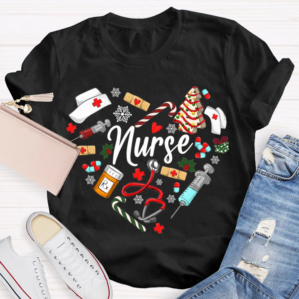 Christmas School Nurse Snowflakes And Christmas Vibes T-shirt