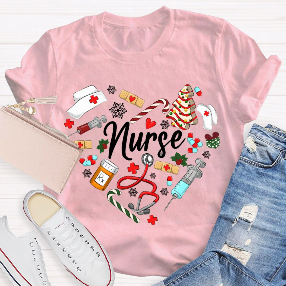 Christmas School Nurse Snowflakes And Christmas Vibes T-shirt