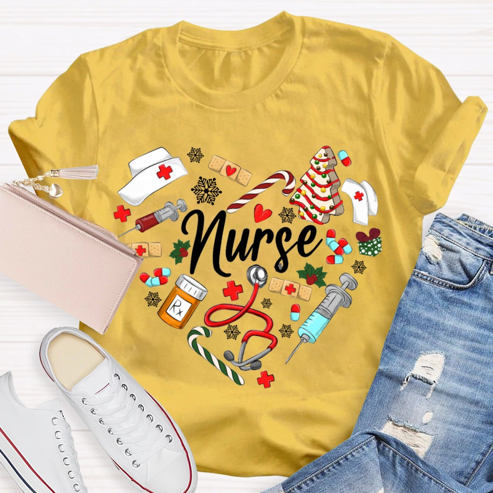 Christmas School Nurse Snowflakes And Christmas Vibes T-shirt