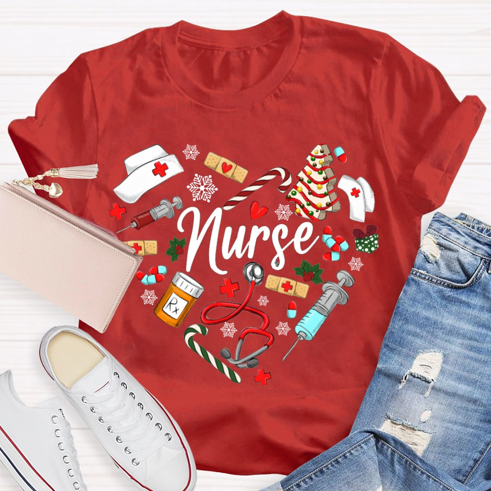 Christmas School Nurse Snowflakes And Christmas Vibes T-shirt