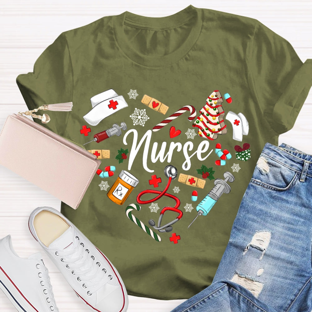 Christmas School Nurse Snowflakes And Christmas Vibes T-shirt
