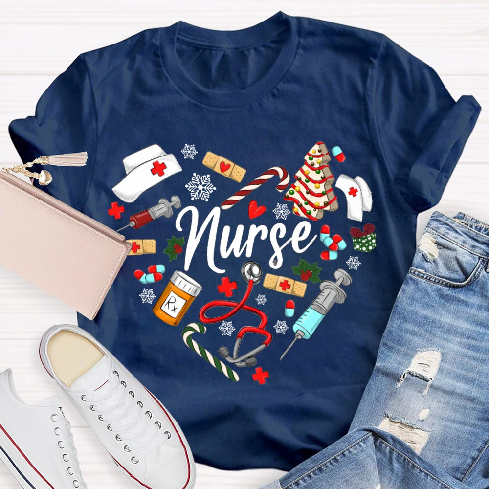 Christmas School Nurse Snowflakes And Christmas Vibes T-shirt