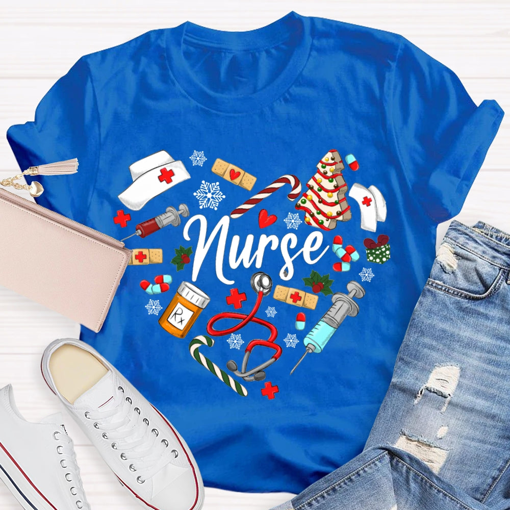 Christmas School Nurse Snowflakes And Christmas Vibes T-shirt