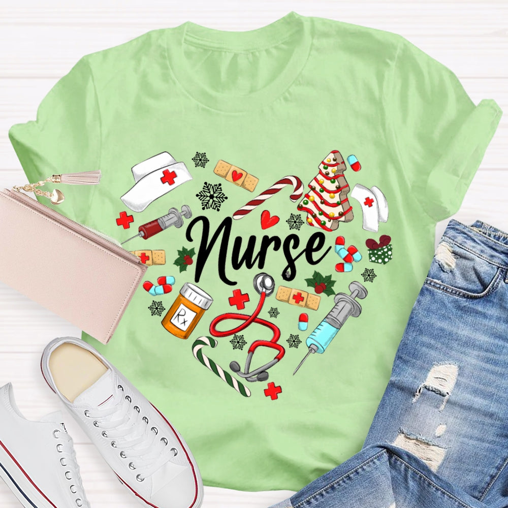 Christmas School Nurse Snowflakes And Christmas Vibes T-shirt
