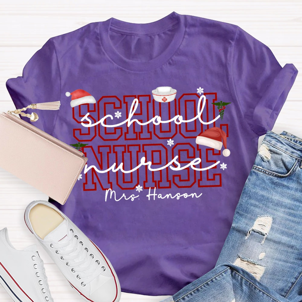 Personalized Name School Nurse Snowflakes And Christmas Vibes Fonts T-shirt