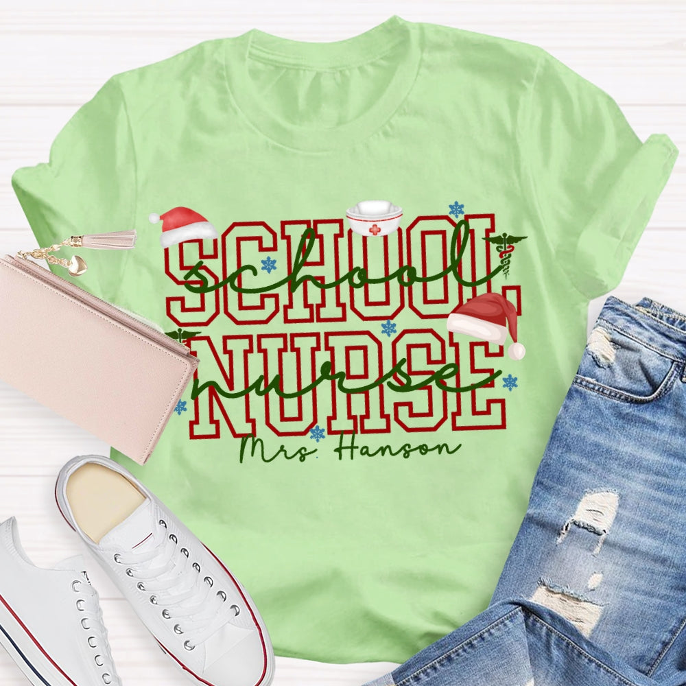 Personalized Name School Nurse Snowflakes And Christmas Vibes Fonts T-shirt
