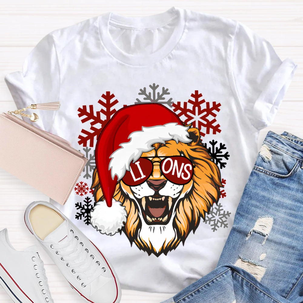 Personalized Mascot Christmas Hats And Snowflakes Christmas T-shirt