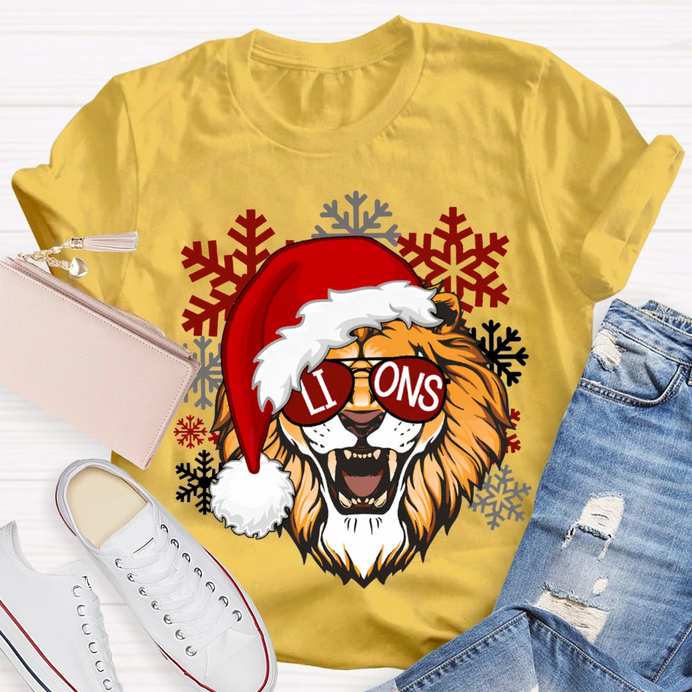 Personalized Mascot Christmas Hats And Snowflakes Christmas T-shirt