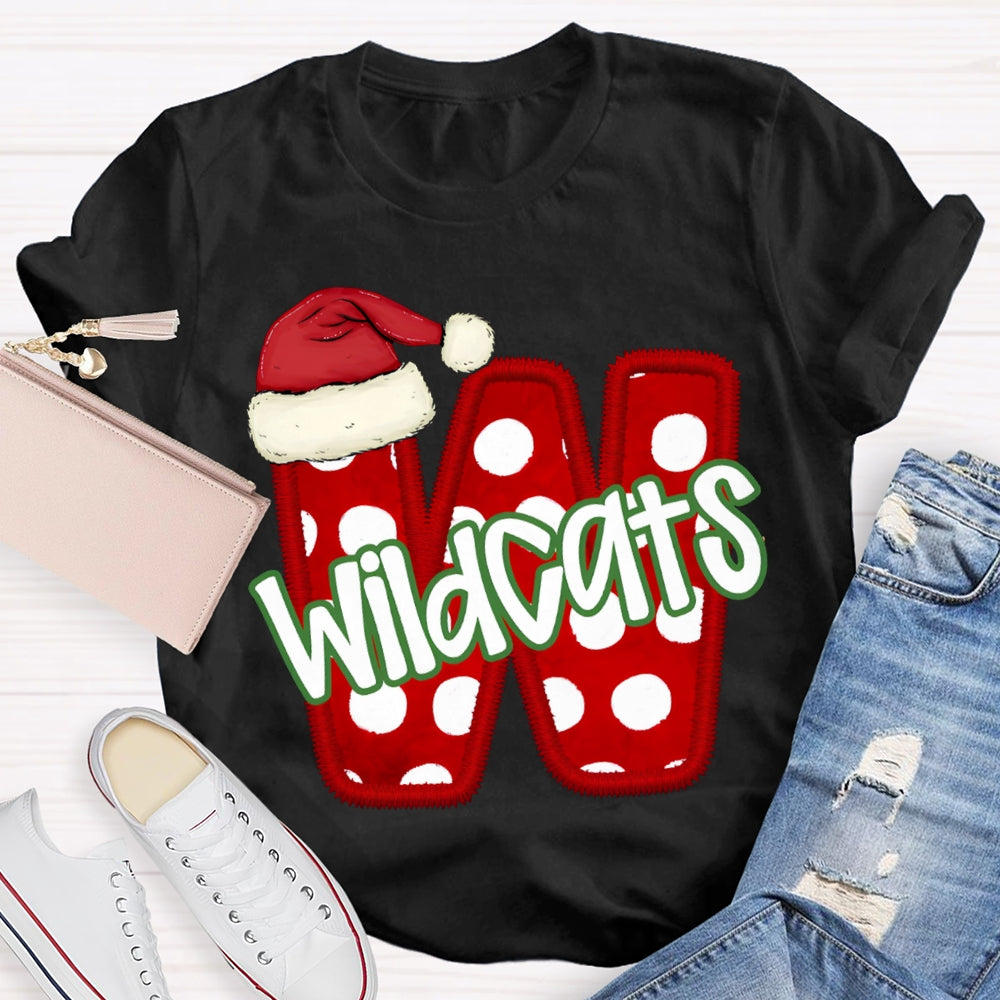 Personalized Mascot Santa Hat And Polka Dot Letters Christmas T-shirt
