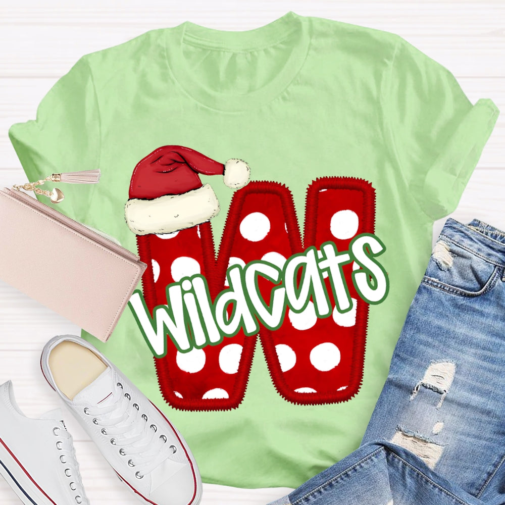 Personalized Mascot Santa Hat And Polka Dot Letters Christmas T-shirt