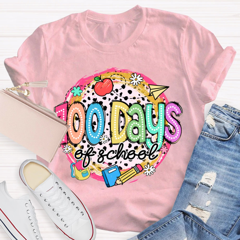 100 Days Of School Colorful Polka Dot Print T-shirt