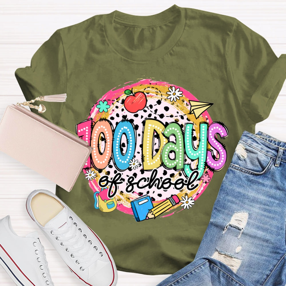 100 Days Of School Colorful Polka Dot Print T-shirt