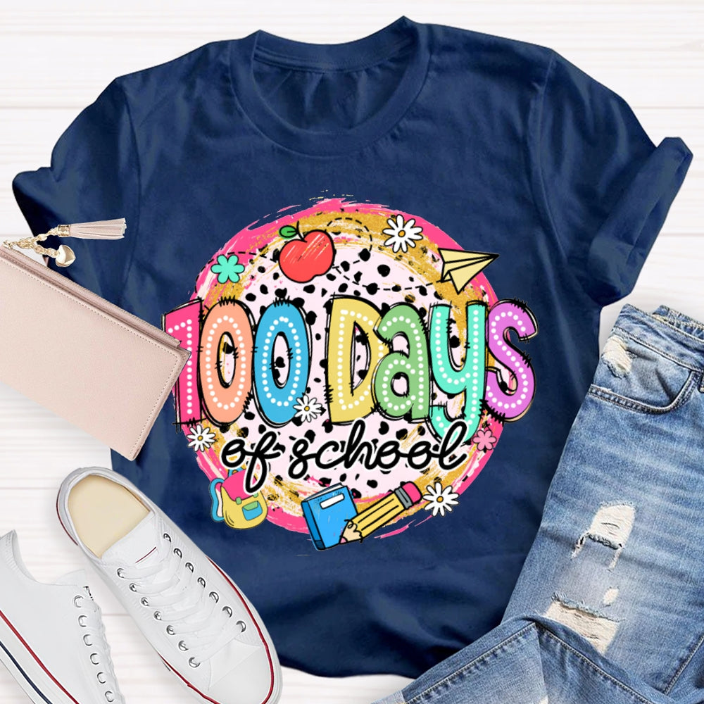 100 Days Of School Colorful Polka Dot Print T-shirt