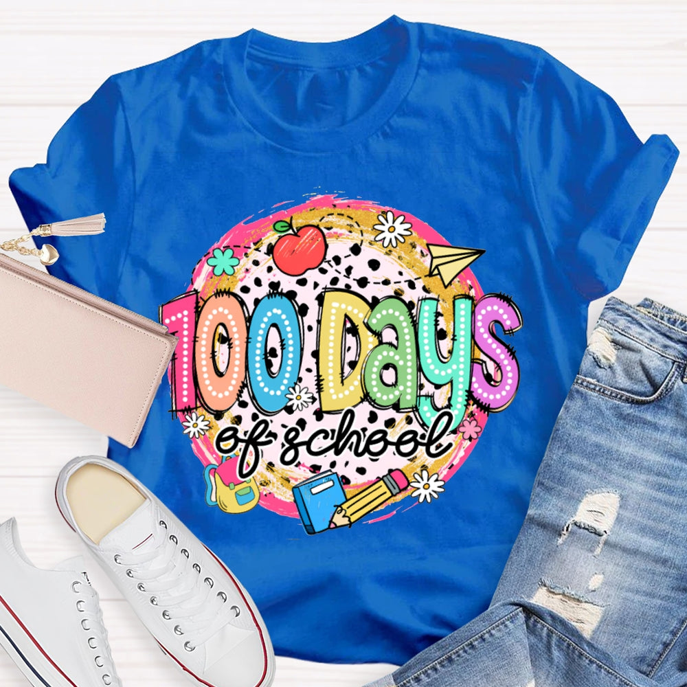 100 Days Of School Colorful Polka Dot Print T-shirt