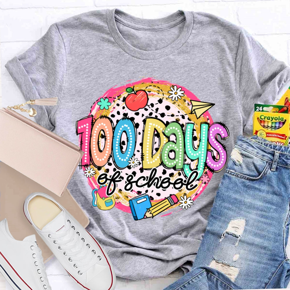100 Days Of School Colorful Polka Dot Print T-shirt