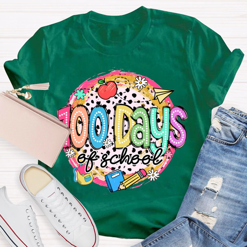 100 Days Of School Colorful Polka Dot Print T-shirt