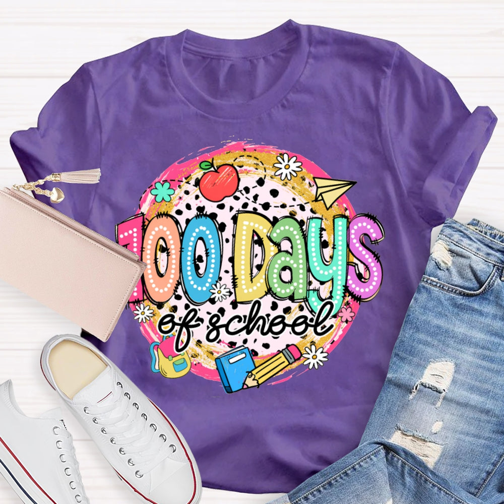 100 Days Of School Colorful Polka Dot Print T-shirt