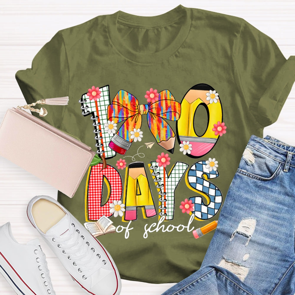 100 Days Of School Colorful Bows And Flowers T-shirt