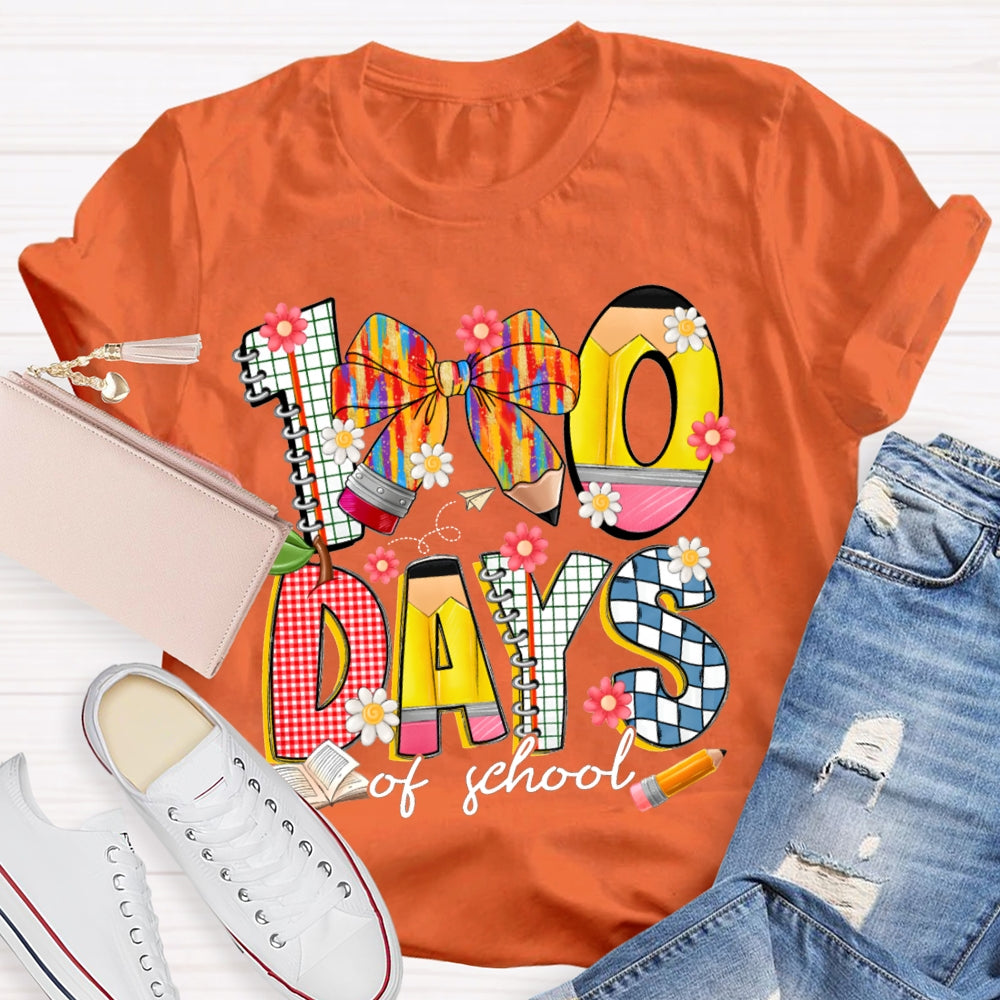 100 Days Of School Colorful Bows And Flowers T-shirt