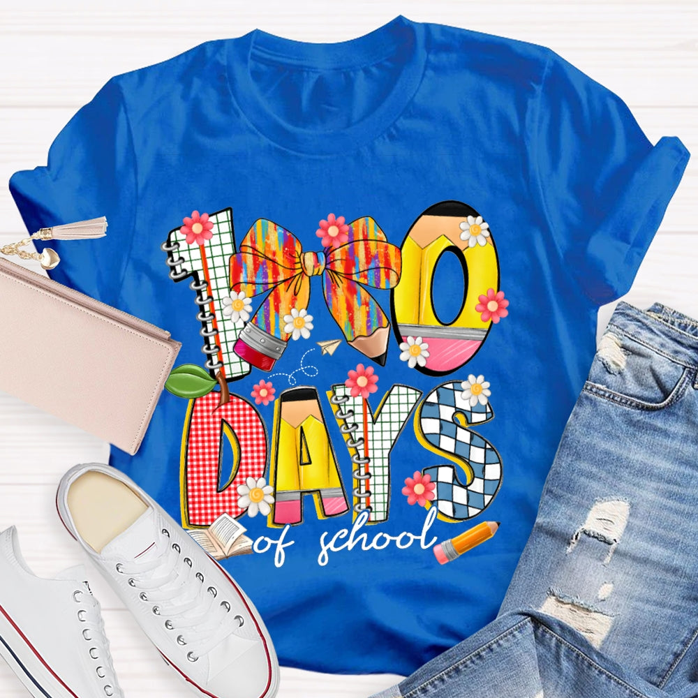 100 Days Of School Colorful Bows And Flowers T-shirt