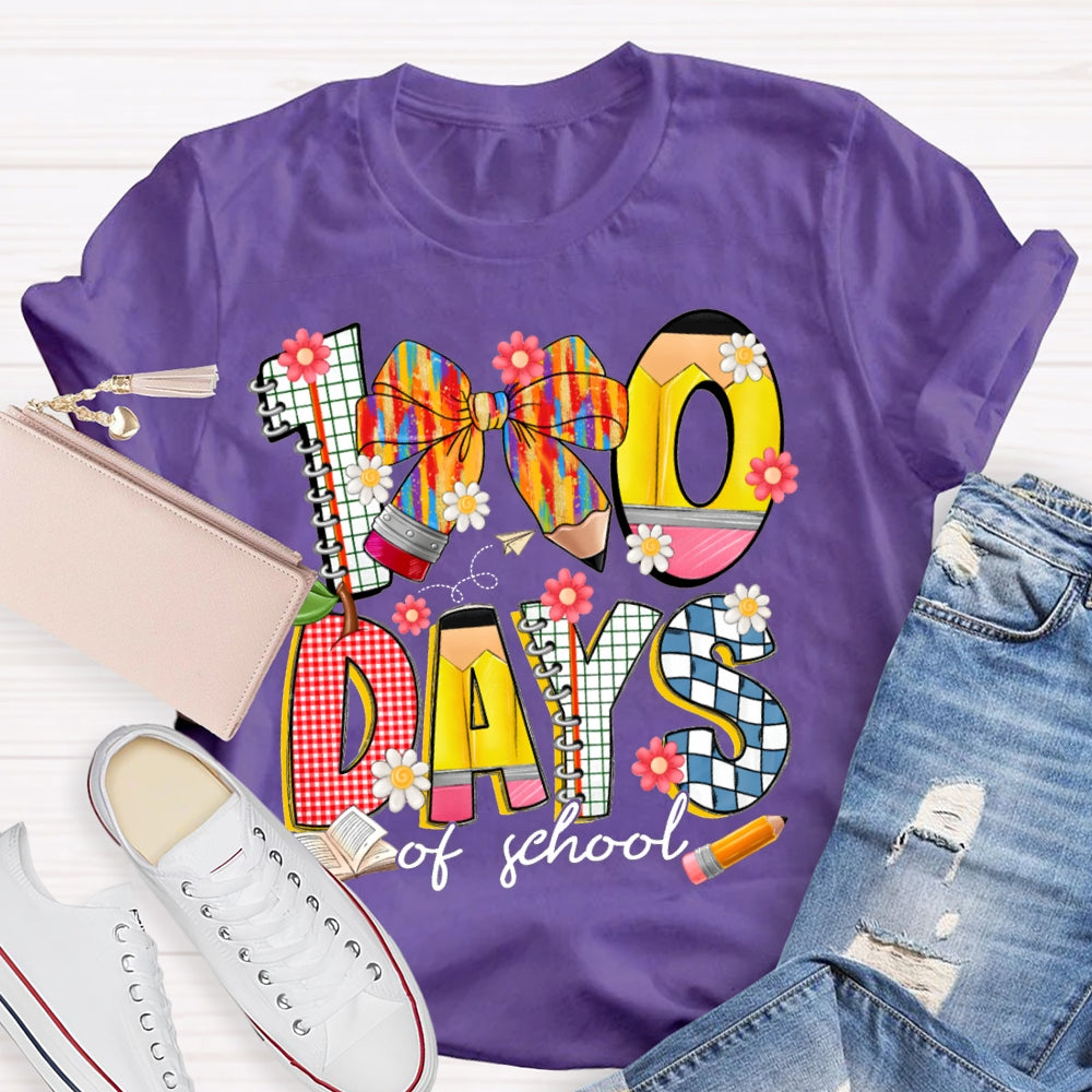 100 Days Of School Colorful Bows And Flowers T-shirt
