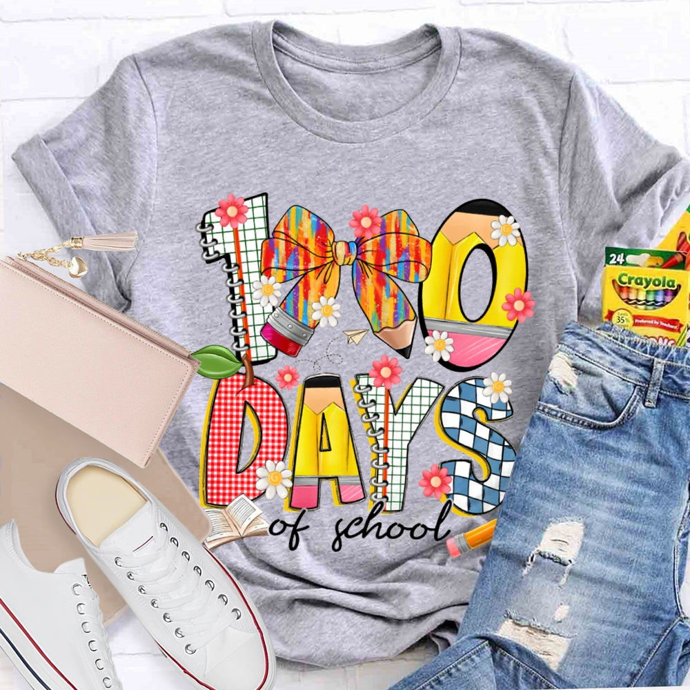 100 Days Of School Colorful Bows And Flowers T-shirt