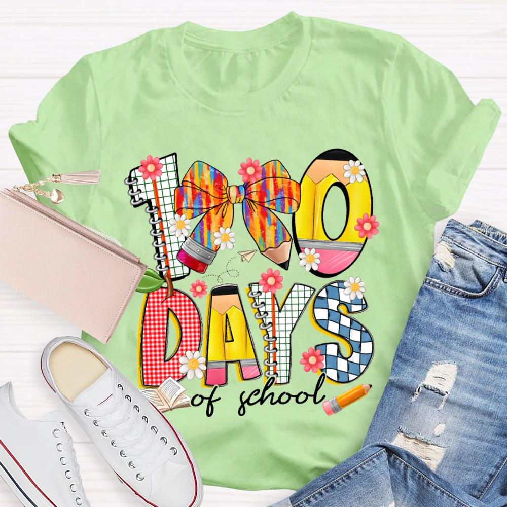 100 Days Of School Colorful Bows And Flowers T-shirt