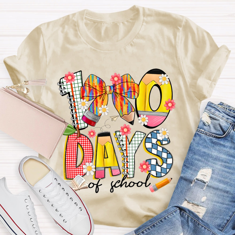 100 Days Of School Colorful Bows And Flowers T-shirt