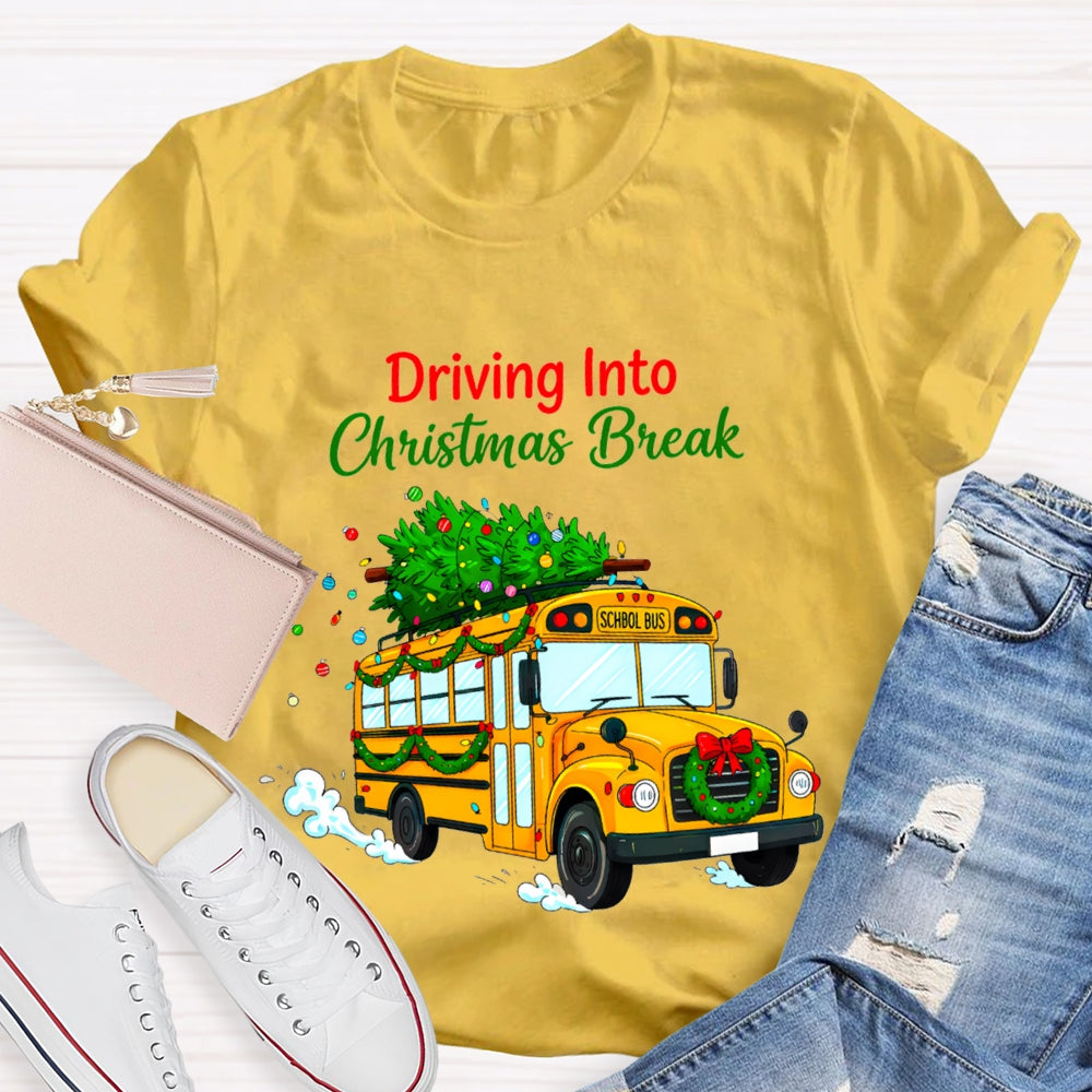 Driving Into Christmas Break School Bus And Christmas Tree T-shirt