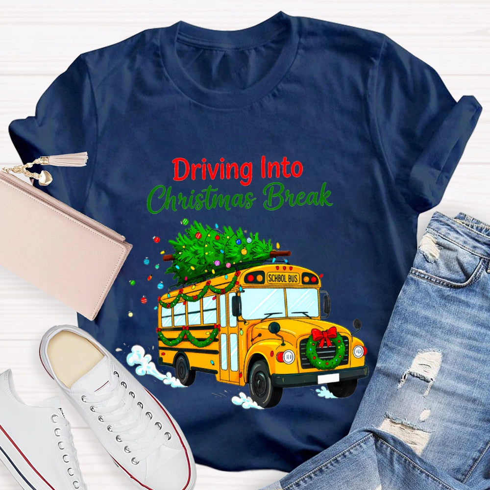 Driving Into Christmas Break School Bus And Christmas Tree T-shirt