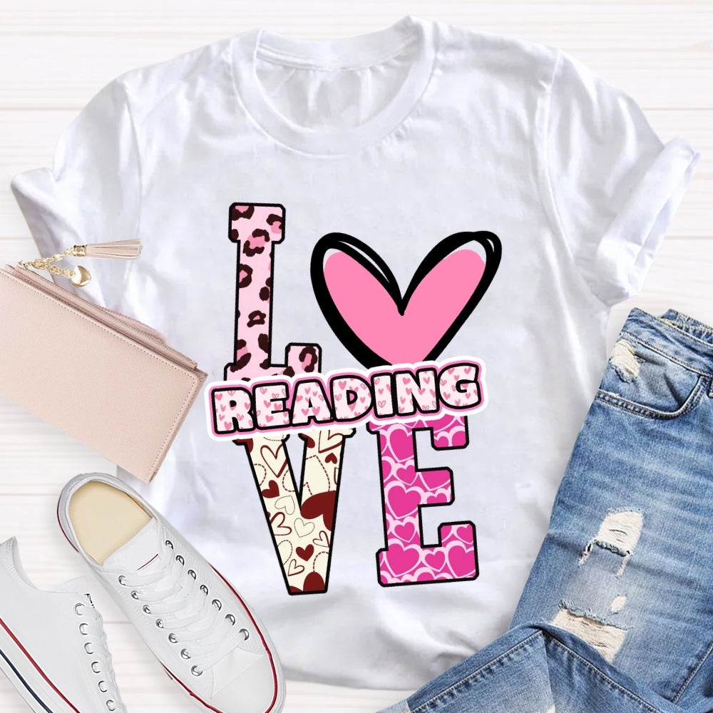 Love Reading Pink Heart T-Shirt
