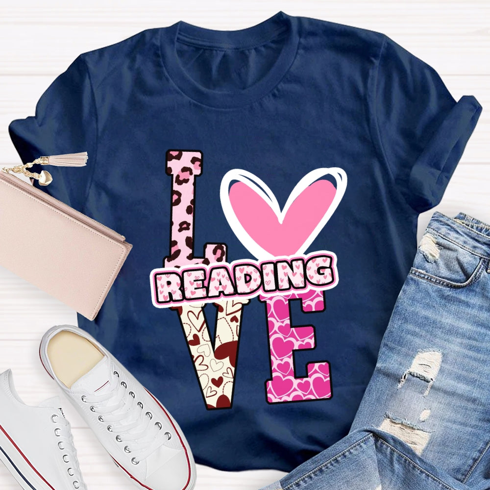 Love Reading Pink Heart T-Shirt