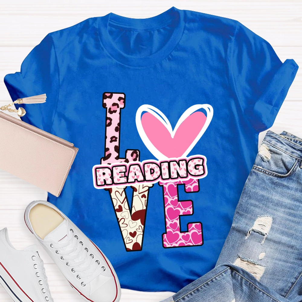 Love Reading Pink Heart T-Shirt