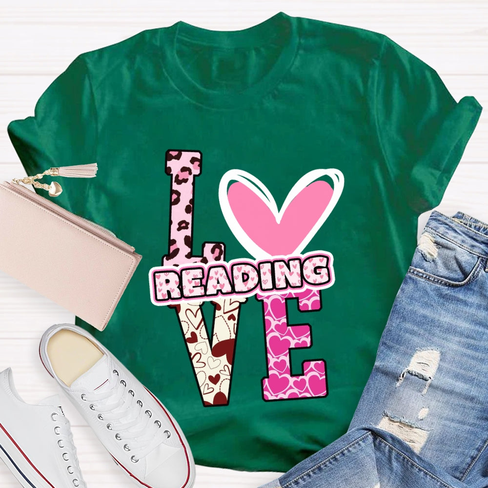 Love Reading Pink Heart T-Shirt