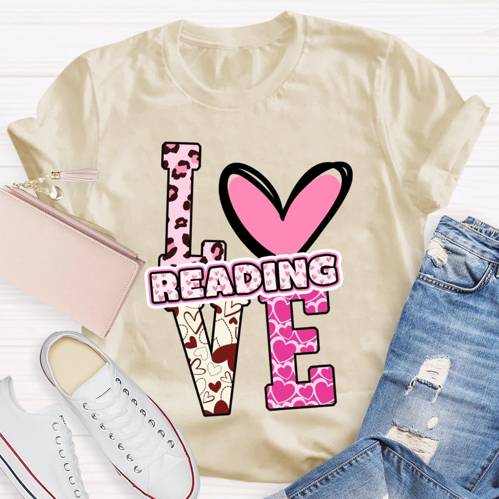 Love Reading Pink Heart T-Shirt