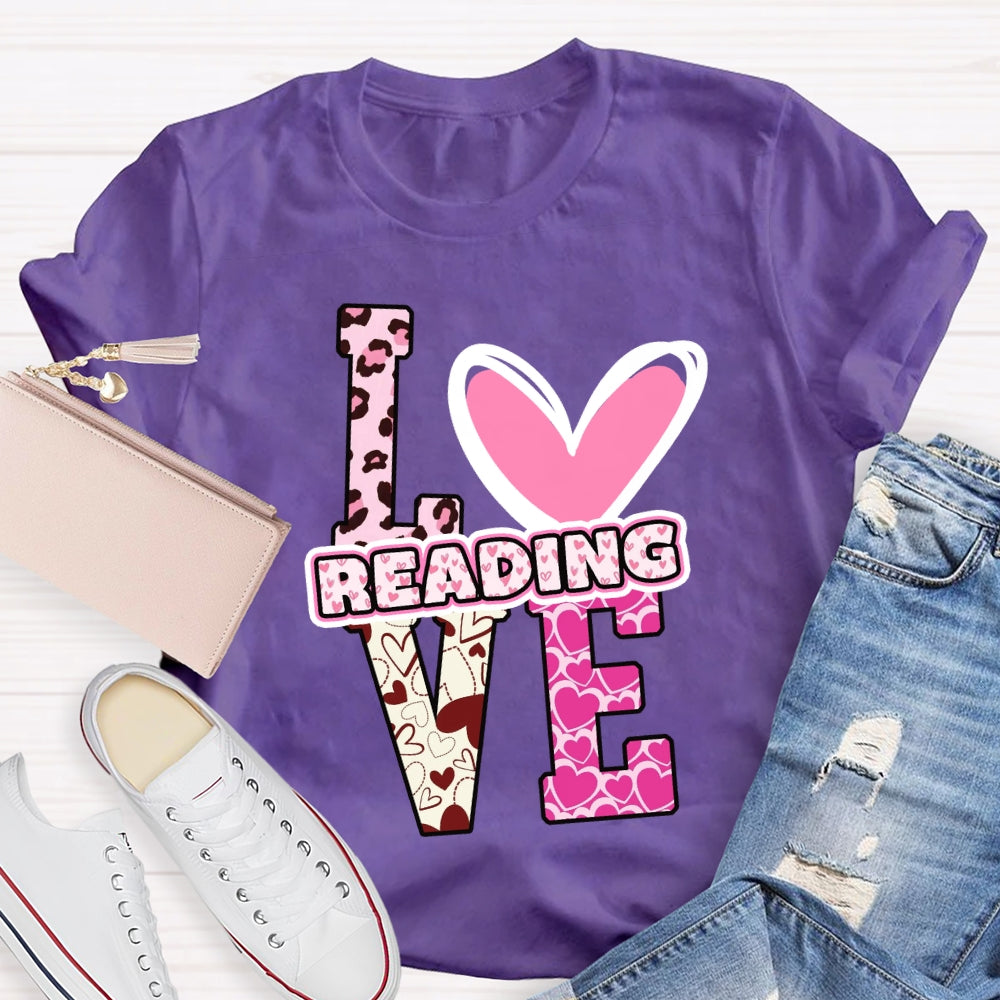Love Reading Pink Heart T-Shirt