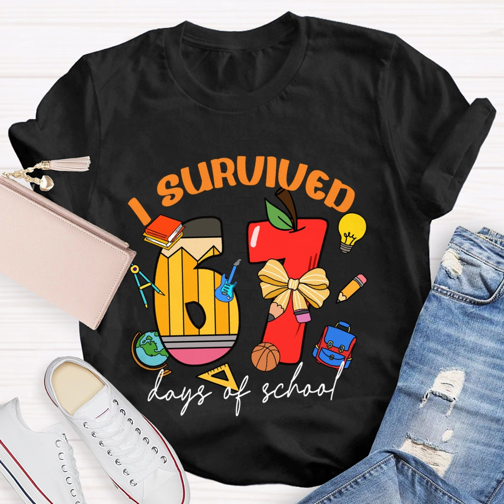 I Survived 67 Days Of School Apple Pencil Printed T-Shirt