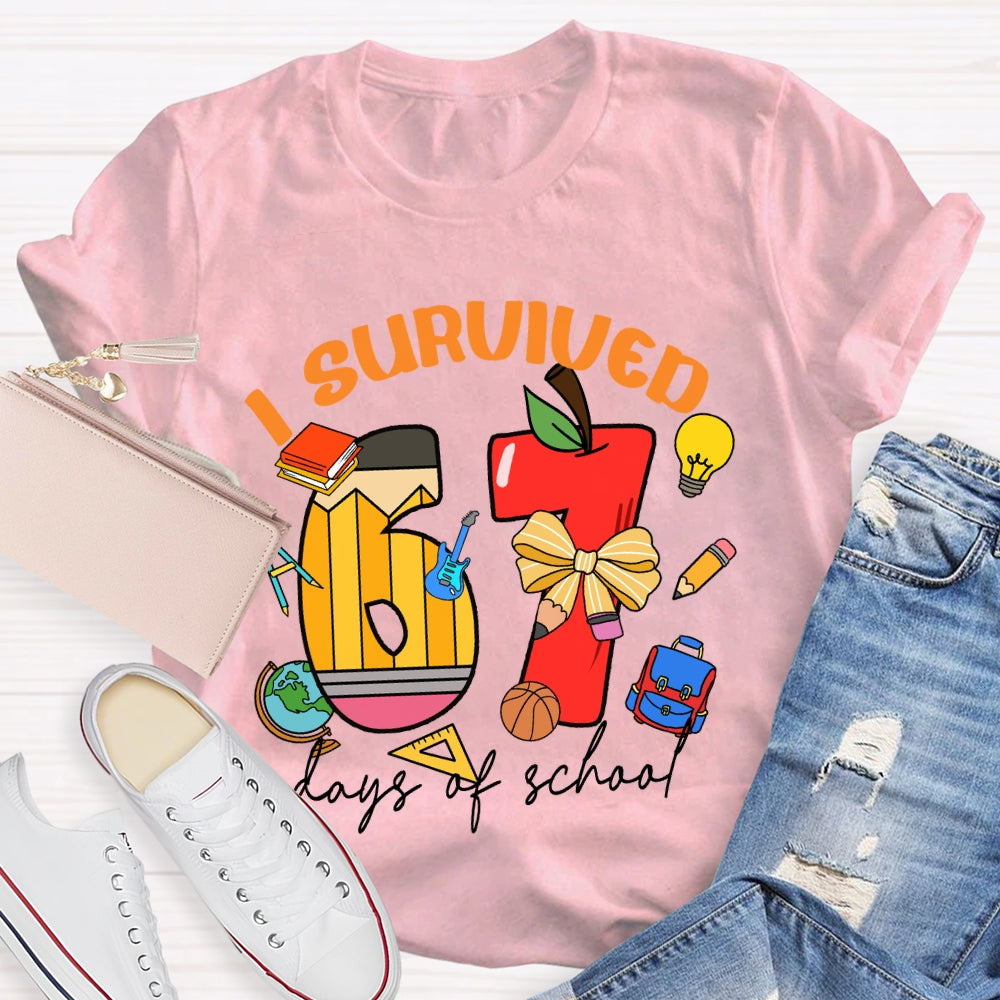 I Survived 67 Days Of School Apple Pencil Printed T-Shirt