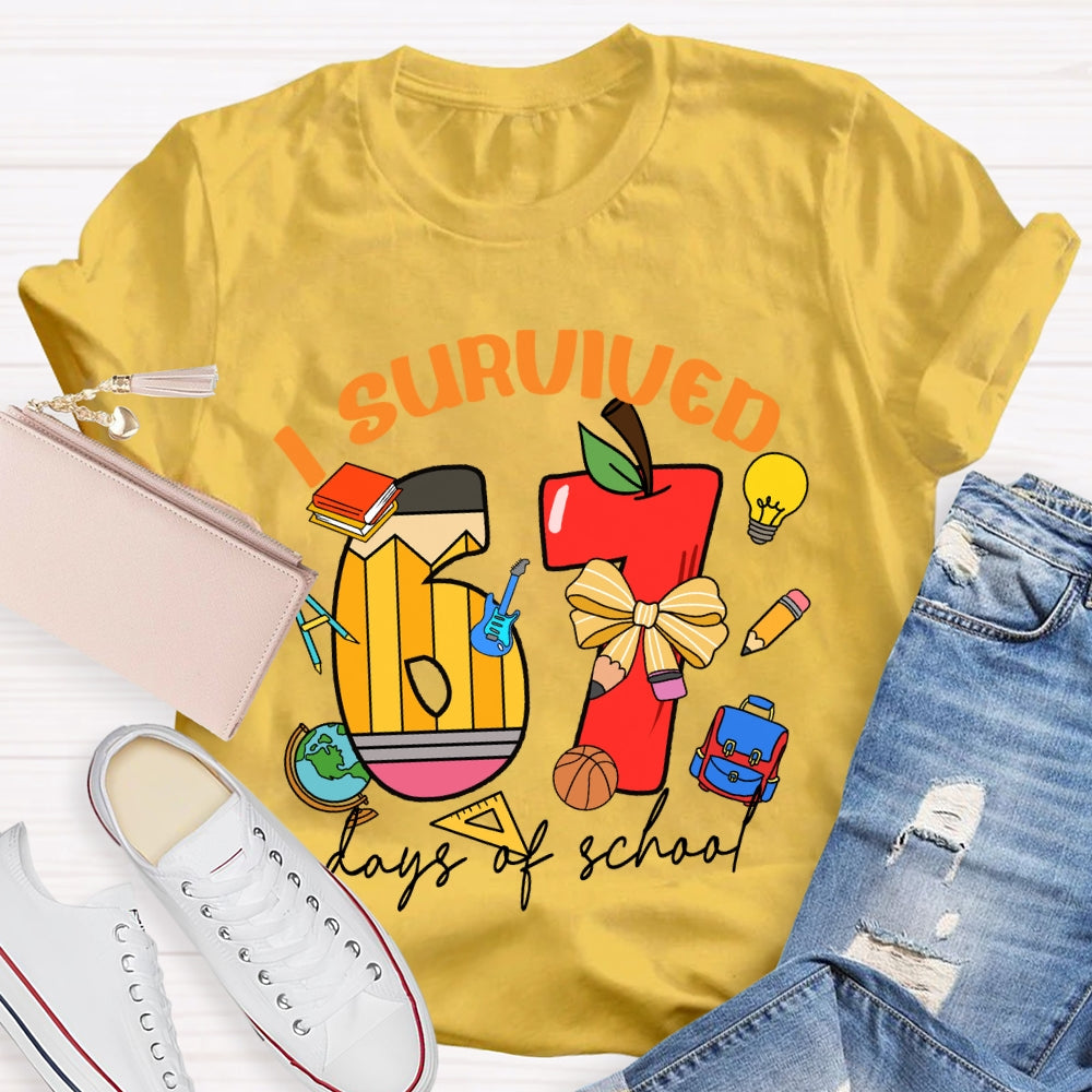 I Survived 67 Days Of School Apple Pencil Printed T-Shirt