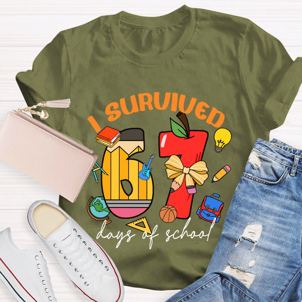 I Survived 67 Days Of School Apple Pencil Printed T-Shirt