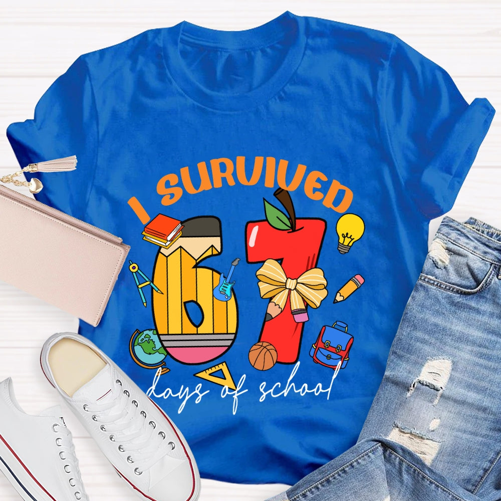 I Survived 67 Days Of School Apple Pencil Printed T-Shirt