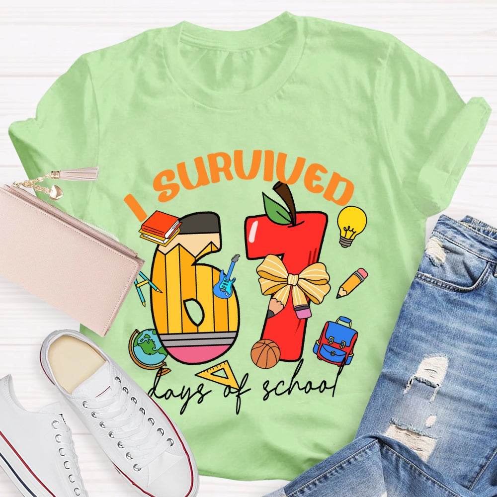 I Survived 67 Days Of School Apple Pencil Printed T-Shirt