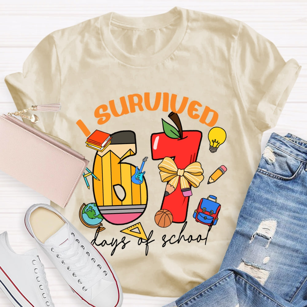 I Survived 67 Days Of School Apple Pencil Printed T-Shirt